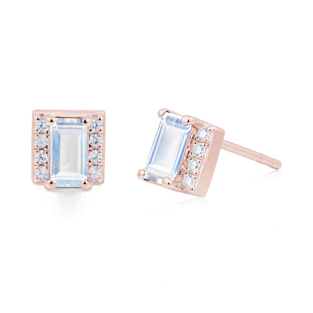 Baguette Moonstone Halo Stud Earrings - LUO Jewelry #metal_18k rose gold