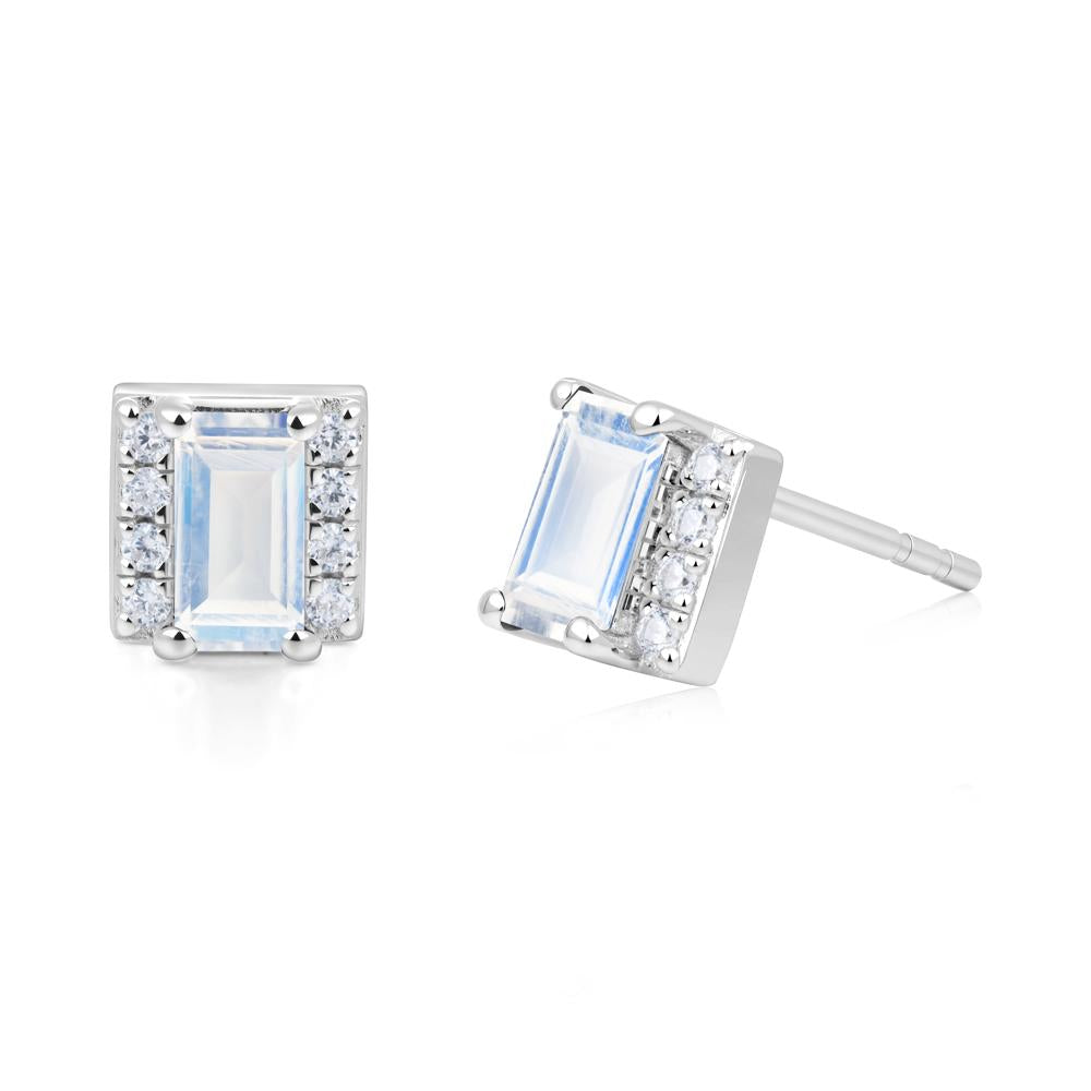 Baguette Moonstone Halo Stud Earrings - LUO Jewelry #metal_sterling silver