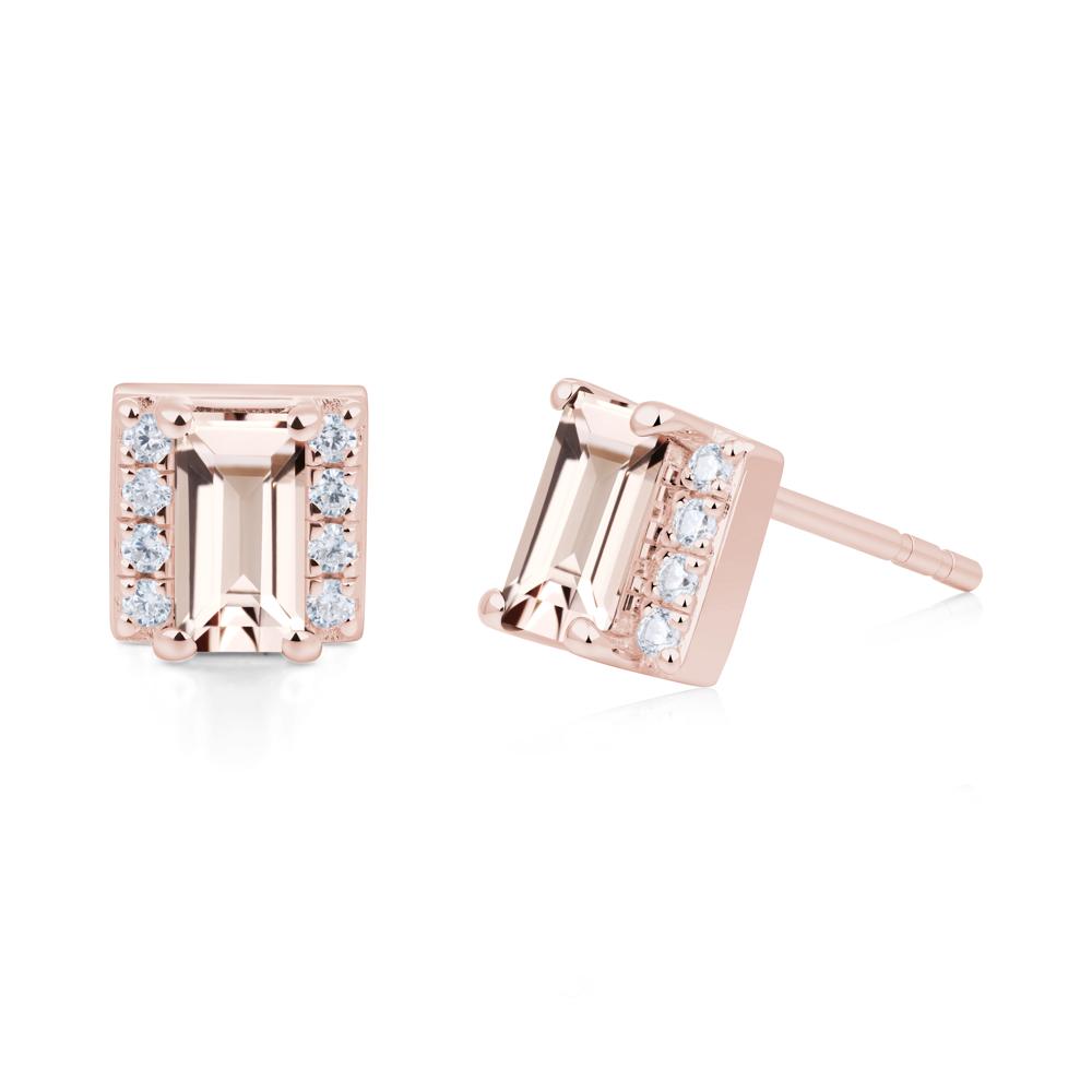 Baguette Morganite Halo Stud Earrings - LUO Jewelry #metal_18k rose gold