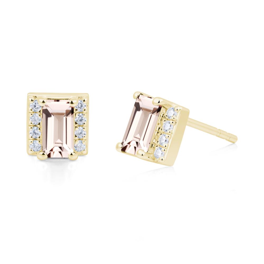 Baguette Morganite Halo Stud Earrings - LUO Jewelry #metal_18k yellow gold