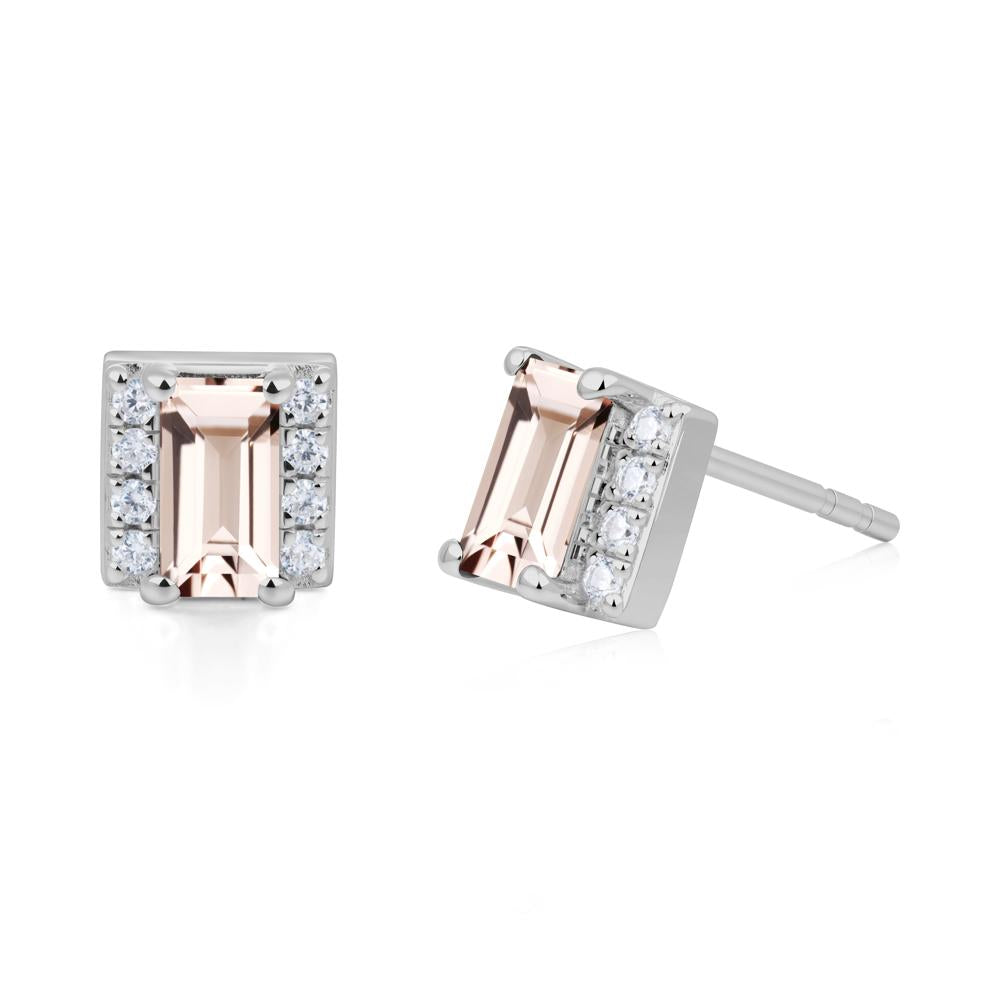 Baguette Morganite Halo Stud Earrings - LUO Jewelry #metal_platinum