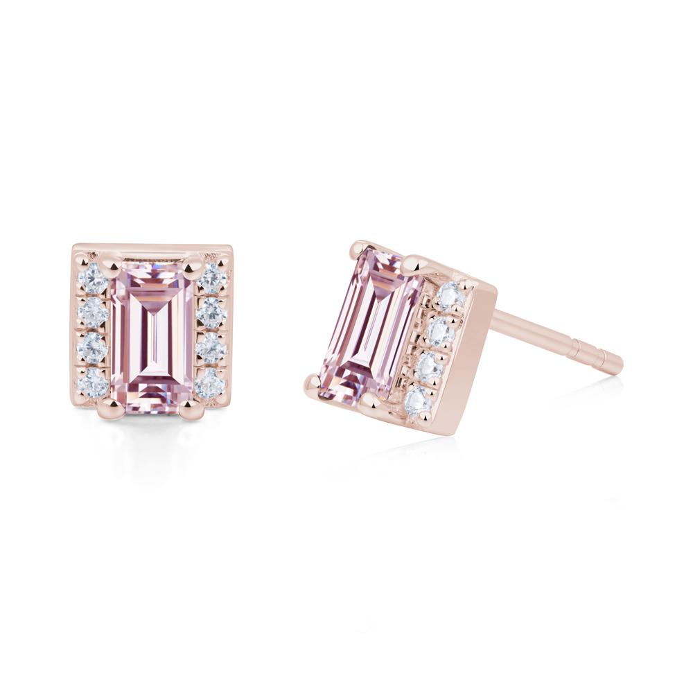 Baguette Pink Cubic Zirconia Stud Eaarings with Pave Side Accents - LUO Jewelry #metal_14k rose gold