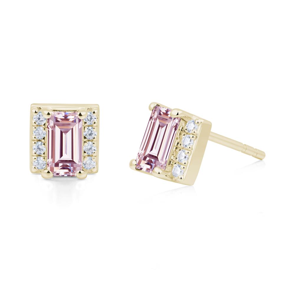 Baguette Pink Cubic Zirconia Stud Eaarings with Pave Side Accents - LUO Jewelry #metal_14k yellow gold
