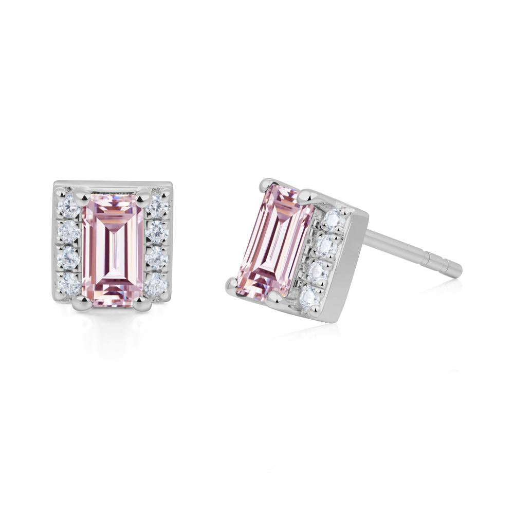 Baguette Pink Cubic Zirconia Stud Eaarings with Pave Side Accents - LUO Jewelry #metal_platinum