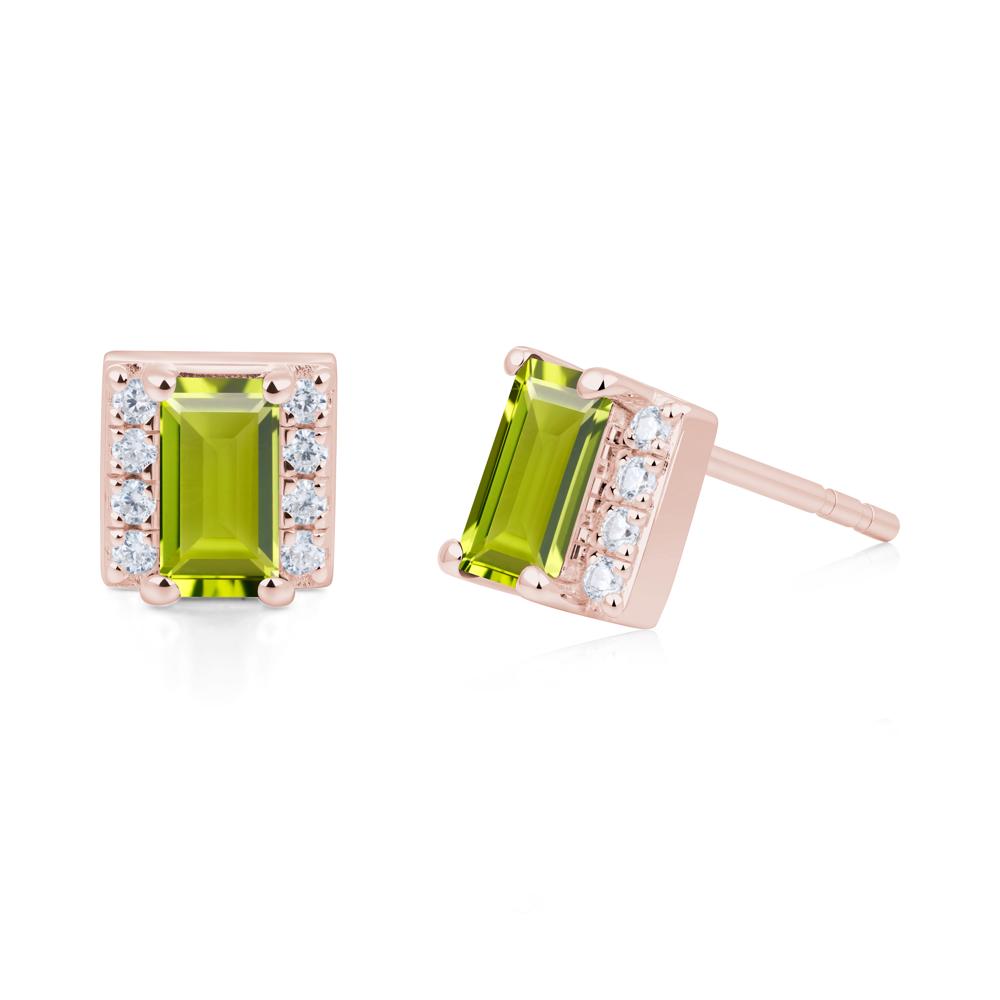 Baguette Peridot Stud Eaarings with Pave Side Accents - LUO Jewelry #metal_18k rose gold
