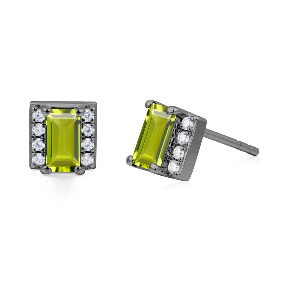 Baguette Peridot Stud Eaarings with Pave Side Accents - LUO Jewelry #metal_black finish sterling silver