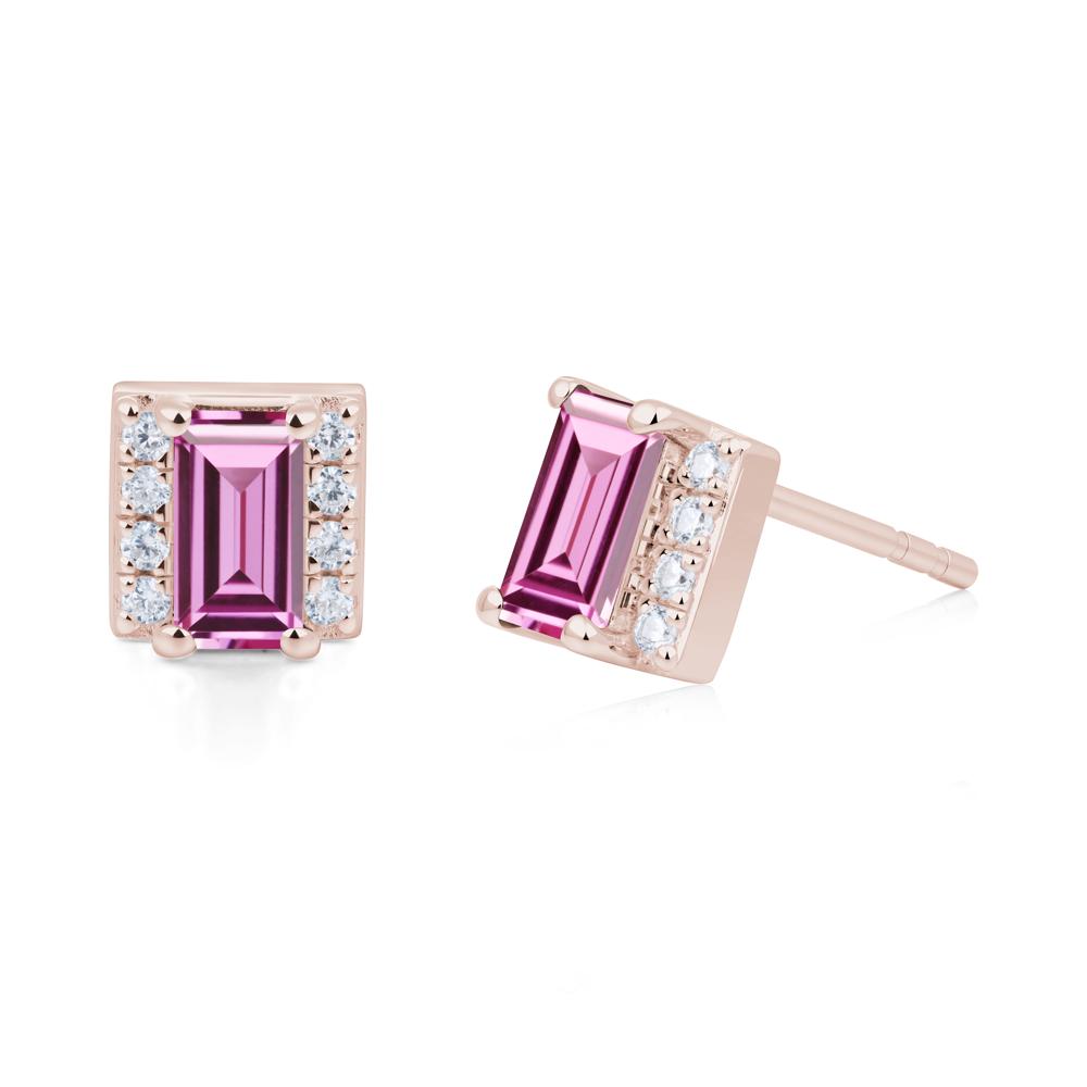 Baguette Pink Sapphire Halo Stud Earrings - LUO Jewelry #metal_14k rose gold