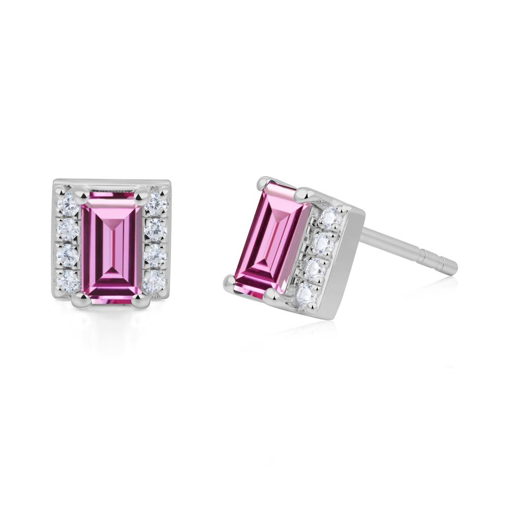 Baguette Pink Sapphire Halo Stud Earrings - LUO Jewelry #metal_platinum
