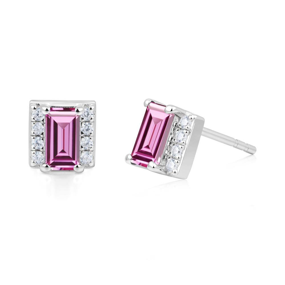 Baguette Pink Sapphire Halo Stud Earrings - LUO Jewelry #metal_sterling silver