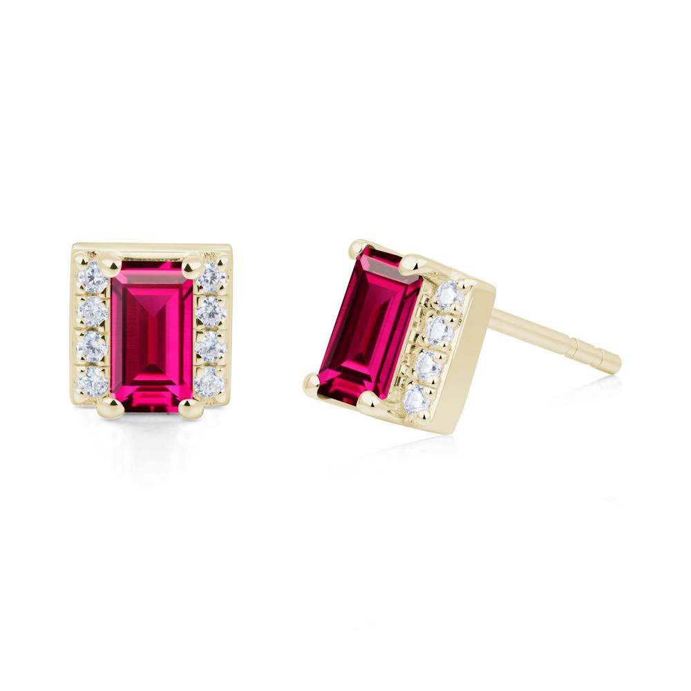 Baguette Ruby Halo Stud Earrings - LUO Jewelry #metal_14k yellow gold