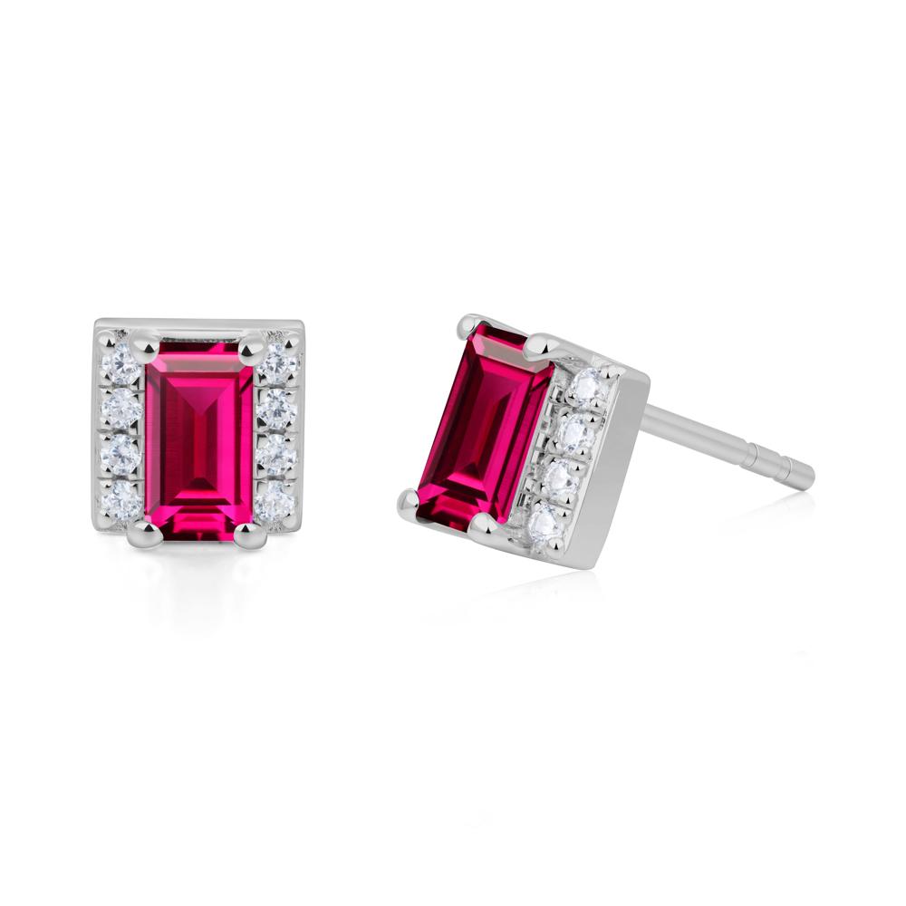 Baguette Ruby Halo Stud Earrings - LUO Jewelry #metal_platinum