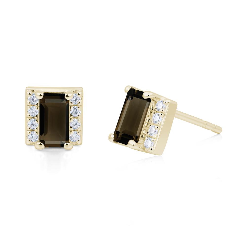 Baguette Smoky Quartz Stud Eaarings with Pave Side Accents - LUO Jewelry #metal_14k yellow gold