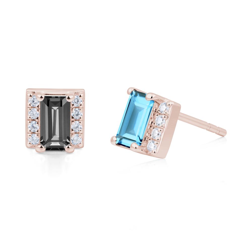 Baguette Swiss Blue Topaz Halo Stud Earrings - LUO Jewelry #metal_14k rose gold