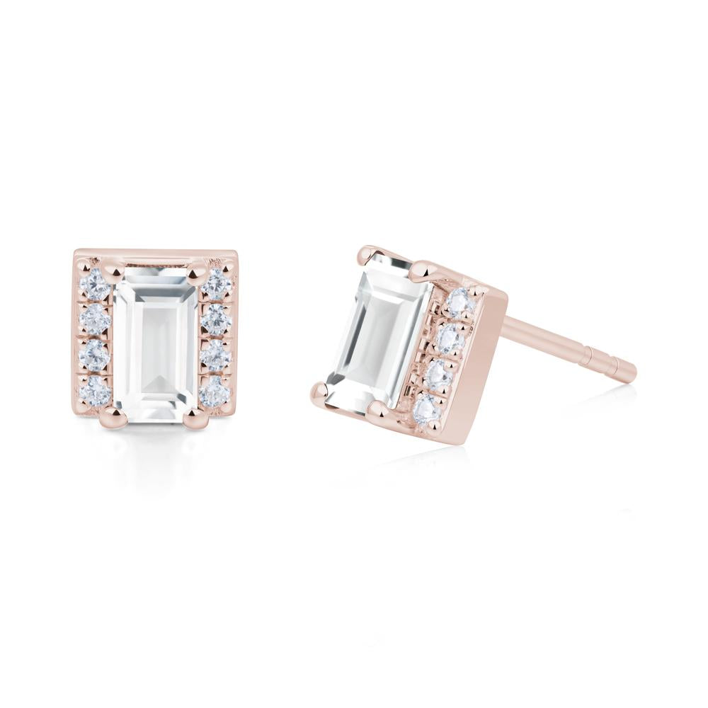 Baguette White Topaz Halo Stud Earrings - LUO Jewelry #metal_14k rose gold