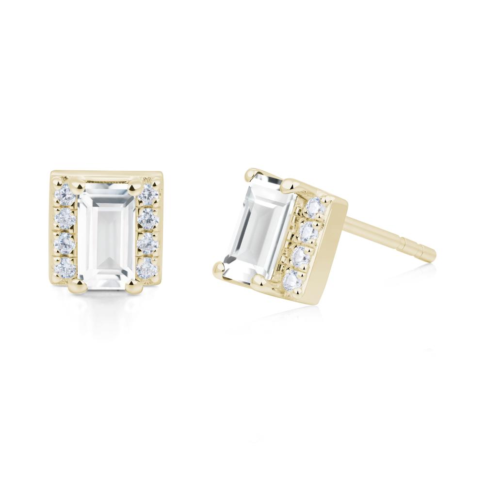 Baguette White Topaz Halo Stud Earrings - LUO Jewelry #metal_14k yellow gold