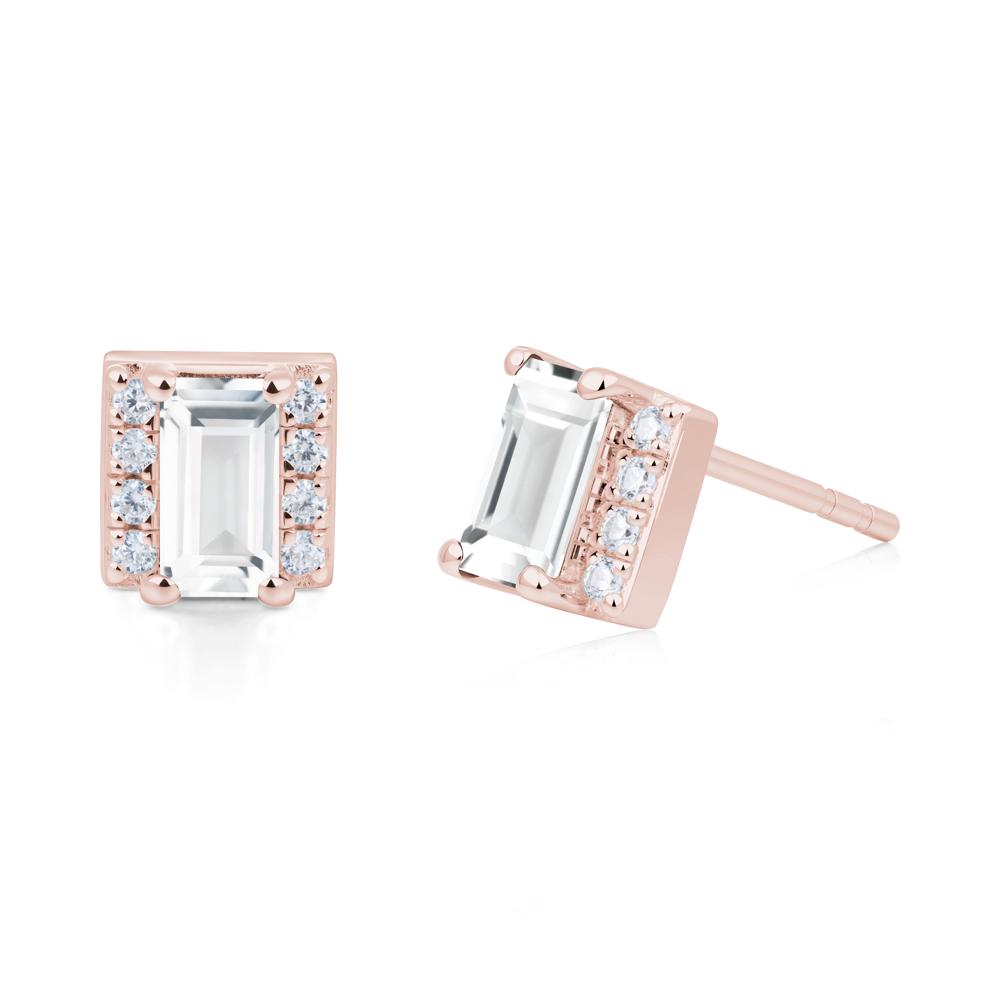 Baguette White Topaz Halo Stud Earrings - LUO Jewelry #metal_18k rose gold