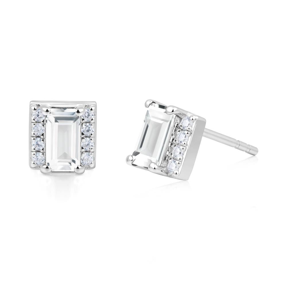 Baguette White Topaz Halo Stud Earrings - LUO Jewelry #metal_18k white gold