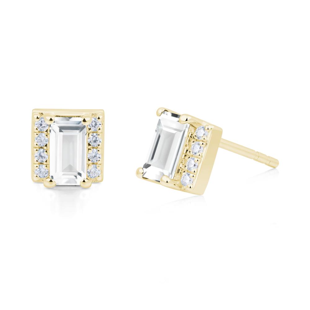 Baguette White Topaz Halo Stud Earrings - LUO Jewelry #metal_18k yellow gold