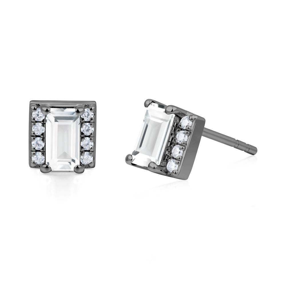 Baguette White Topaz Halo Stud Earrings - LUO Jewelry #metal_black finish sterling silver