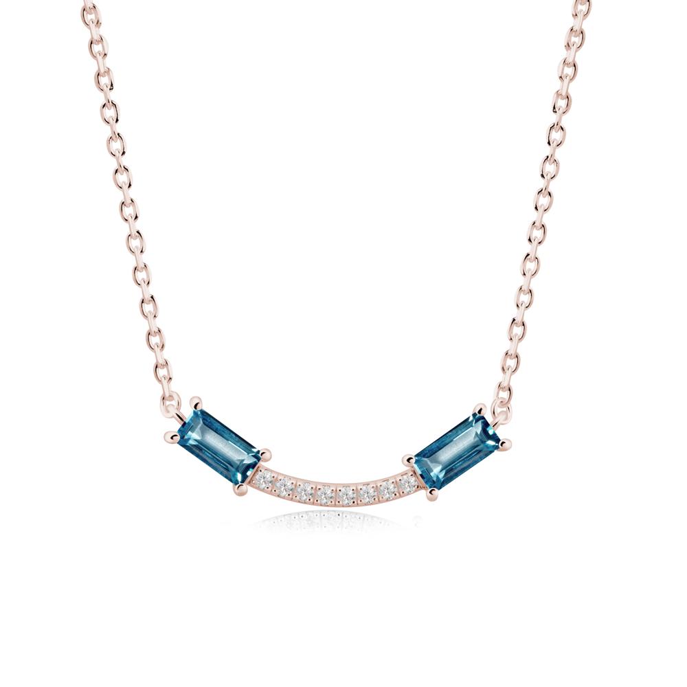 Two Baguette London Blue Topaz Smile Necklace - LUO Jewelry #metal_14k rose gold