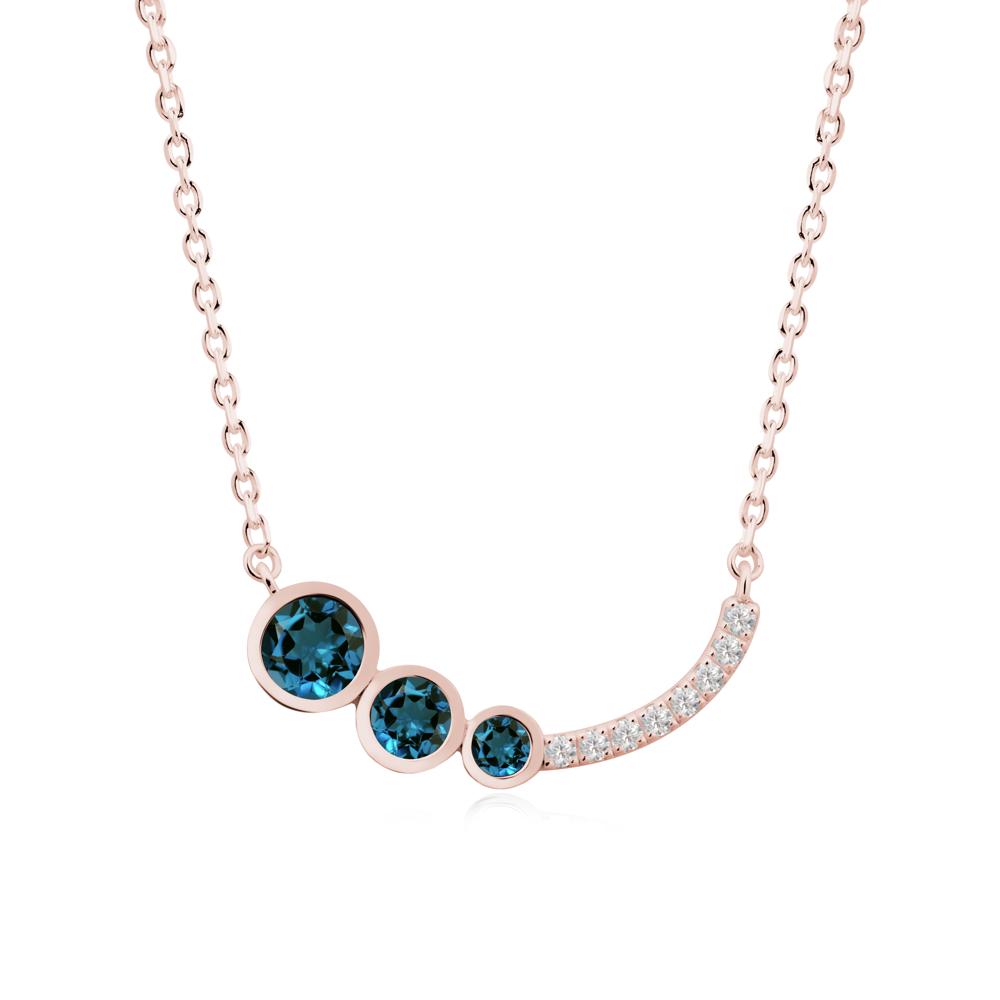 Three Stone Bezel-Set London Blue Topaz Necklace - LUO Jewelry #metal_18k rose gold