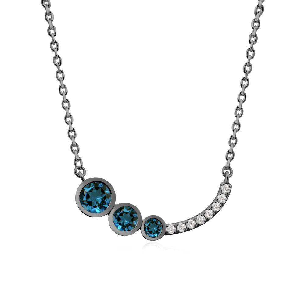 Three Stone Bezel-Set London Blue Topaz Necklace - LUO Jewelry #metal_black finish sterling silver