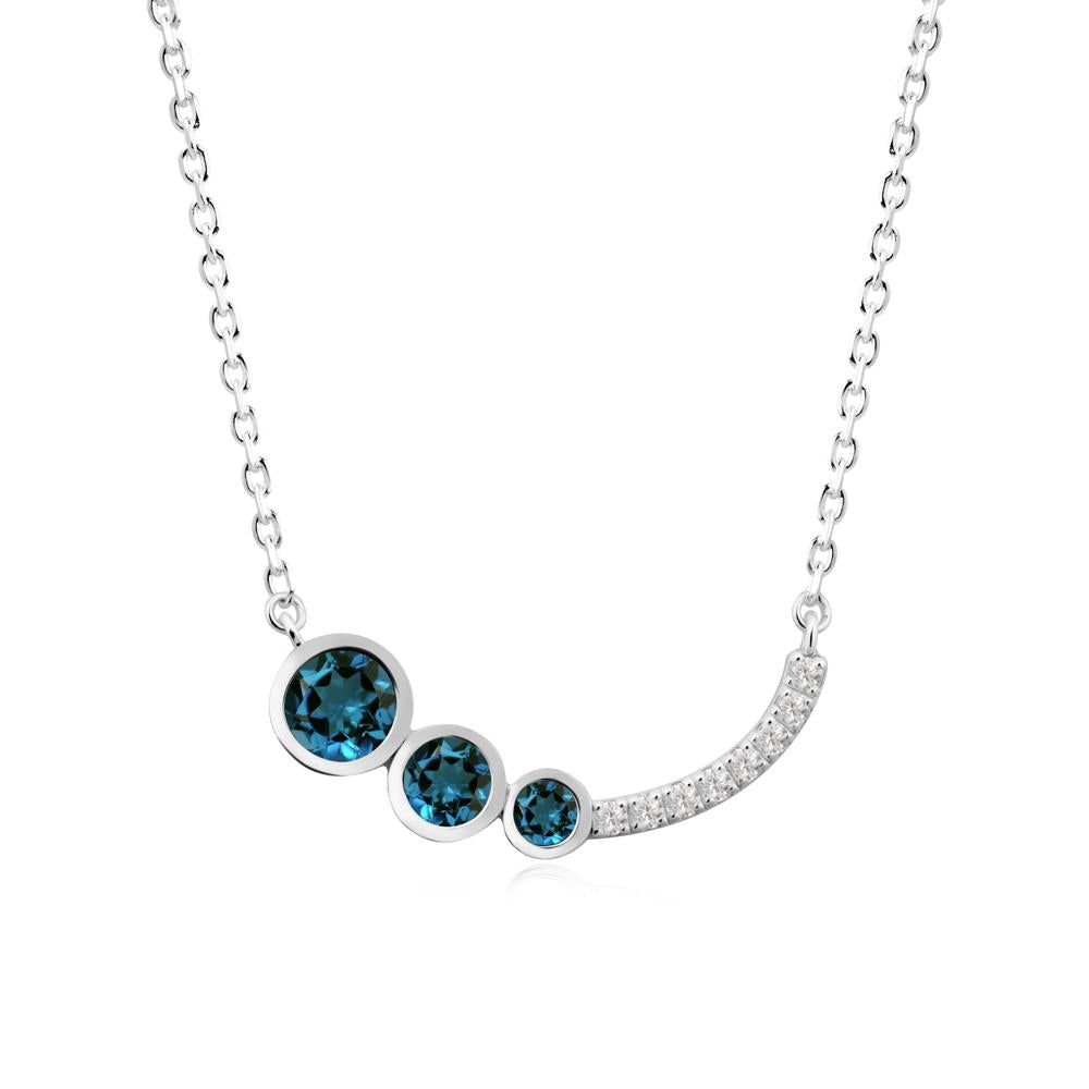 Three Stone Bezel-Set London Blue Topaz Necklace - LUO Jewelry #metal_sterling silver