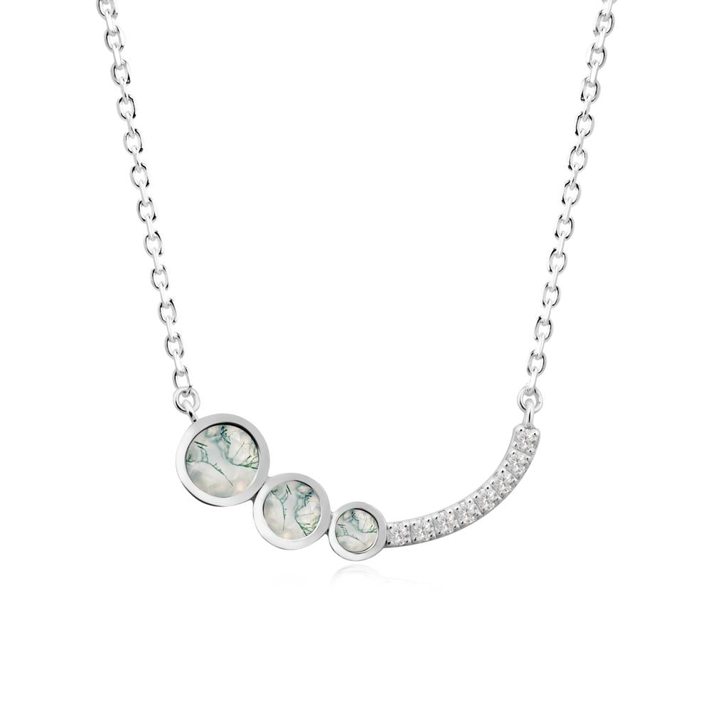 Three Stone Bezel-Set Moss Agate Necklace - LUO Jewelry #metal_14k white gold