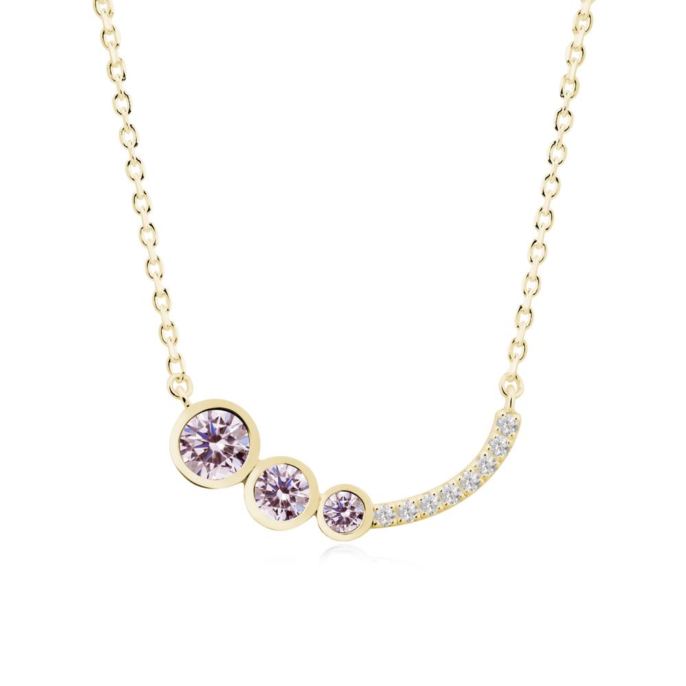 Round Three Stone Pink Cubic Zirconia Pendant Necklace - LUO Jewelry #metal_18k yellow gold