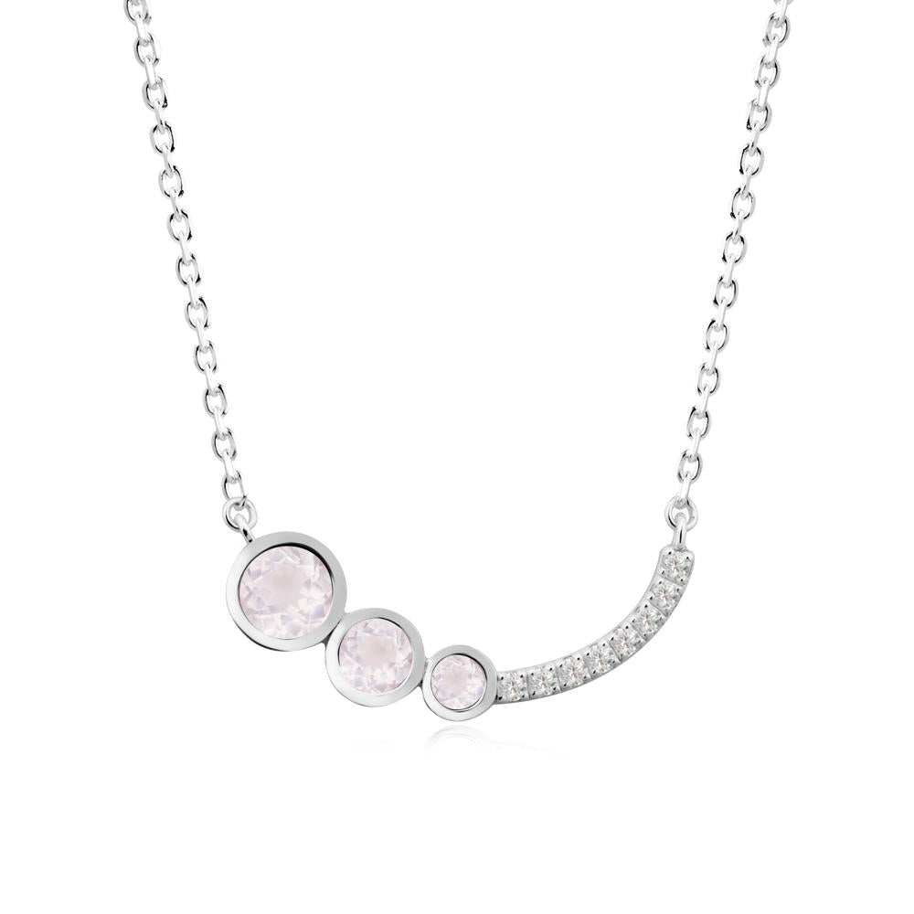 Round Three Stone Rose Quartz Pendant Necklace - LUO Jewelry #metal_14k white gold