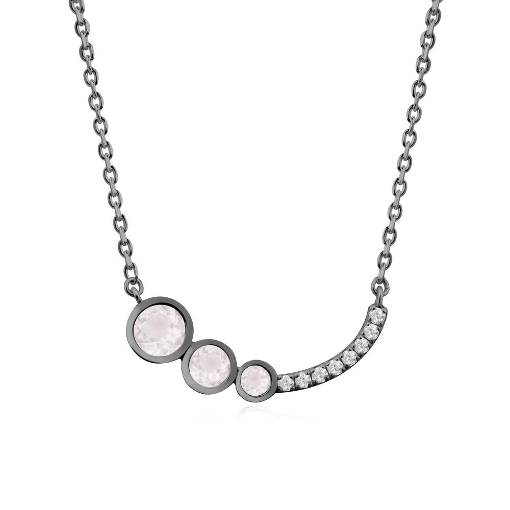 Round Three Stone Rose Quartz Pendant Necklace - LUO Jewelry #metal_black finish sterling silver