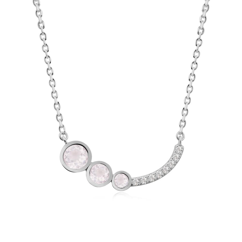 Round Three Stone Rose Quartz Pendant Necklace - LUO Jewelry #metal_platinum