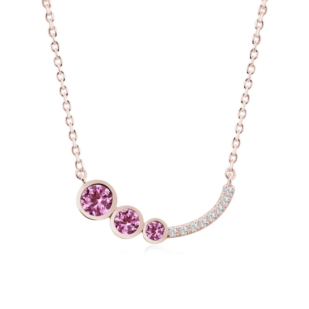 Three Stone Bezel-Set Pink Sapphire Necklace - LUO Jewelry #metal_14k rose gold