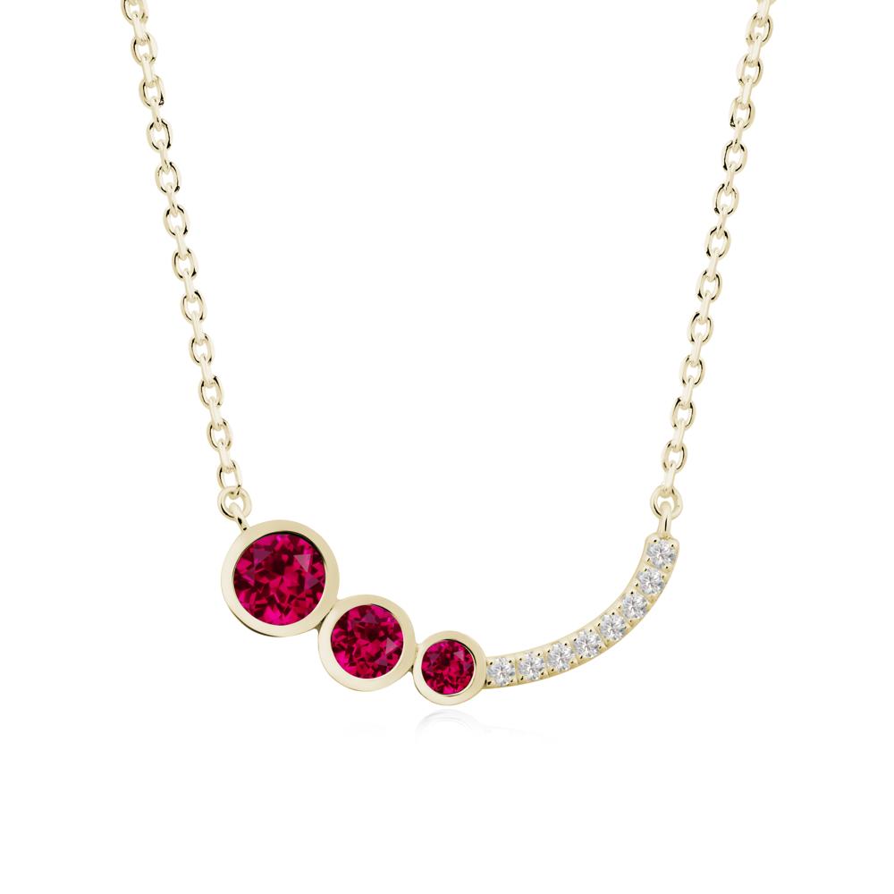 Round Three Stone Ruby Pendant Necklace - LUO Jewelry #metal_14k yellow gold