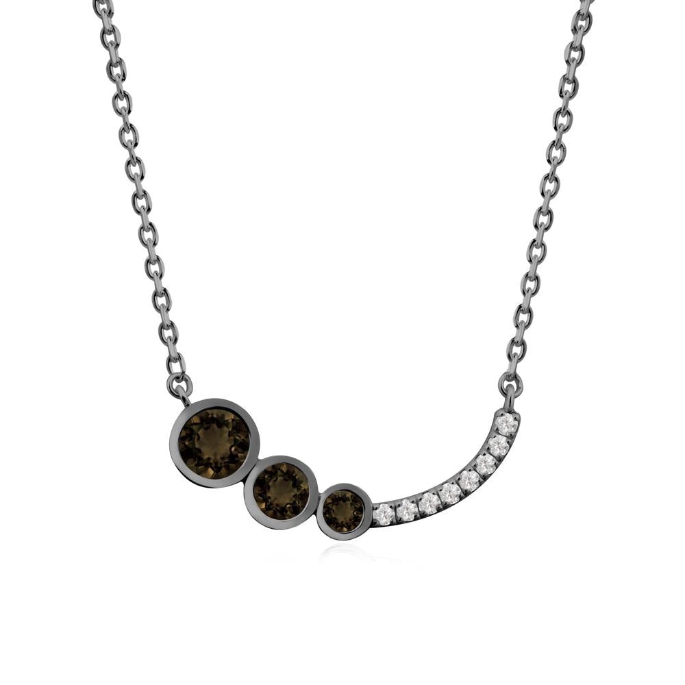 Round Three Stone Smoky Quartz Pendant Necklace - LUO Jewelry #metal_black finish sterling silver