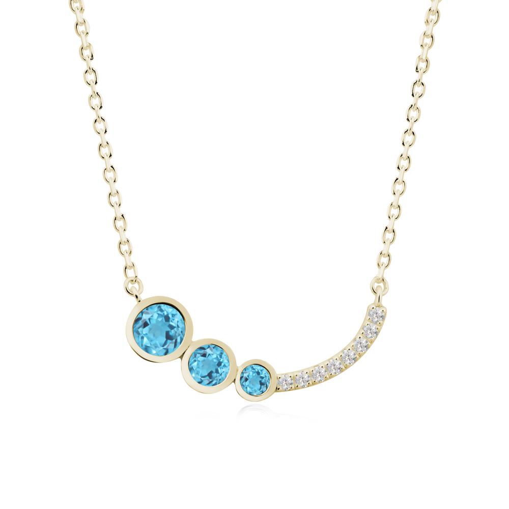 Three Stone Bezel-Set Swiss Blue Topaz Necklace - LUO Jewelry #metal_14k yellow gold