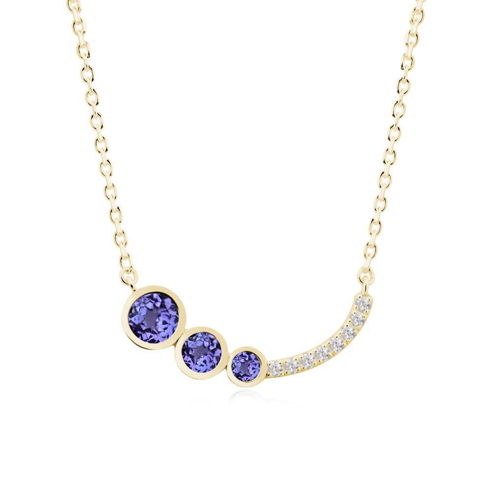 Round Three Stone Tanzanite Pendant Necklace - LUO Jewelry #metal_18k yellow gold