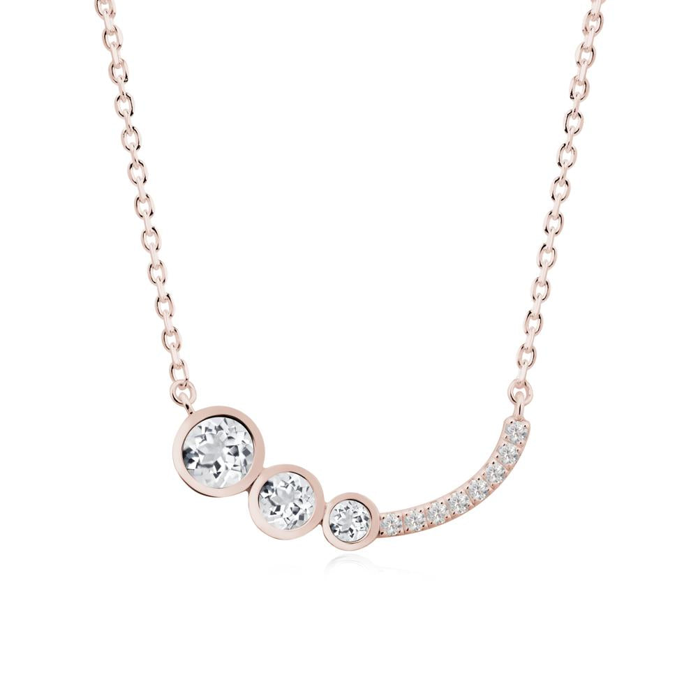 Round Three Stone White Topaz Pendant Necklace - LUO Jewelry #metal_14k rose gold