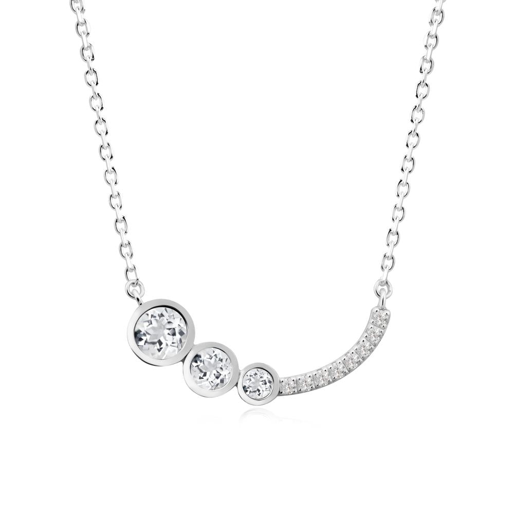 Round Three Stone White Topaz Pendant Necklace - LUO Jewelry #metal_18k white gold
