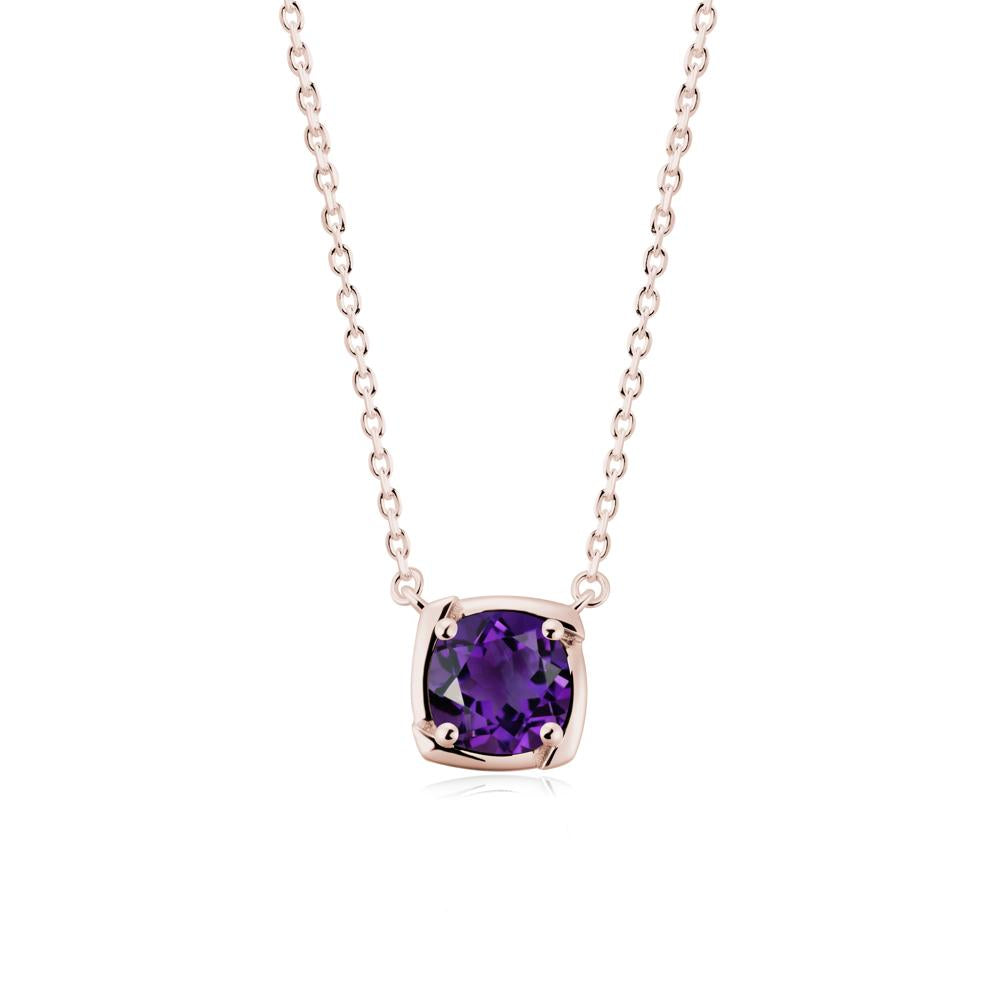 Square-Frame Round Amethyst Necklace - LUO Jewelry #metal_14k rose gold