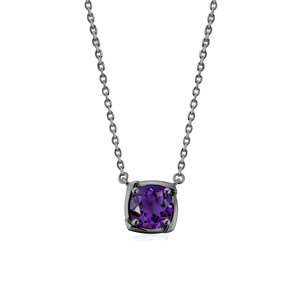 Square-Frame Round Amethyst Necklace - LUO Jewelry #metal_black finish sterling silver