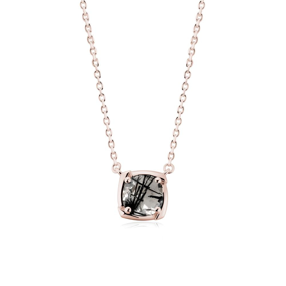 Square-Frame Round Black Rutilated Quartz Necklace - LUO Jewelry #metal_14k rose gold