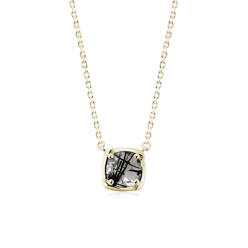 Square-Frame Round Black Rutilated Quartz Necklace - LUO Jewelry #metal_14k yellow gold