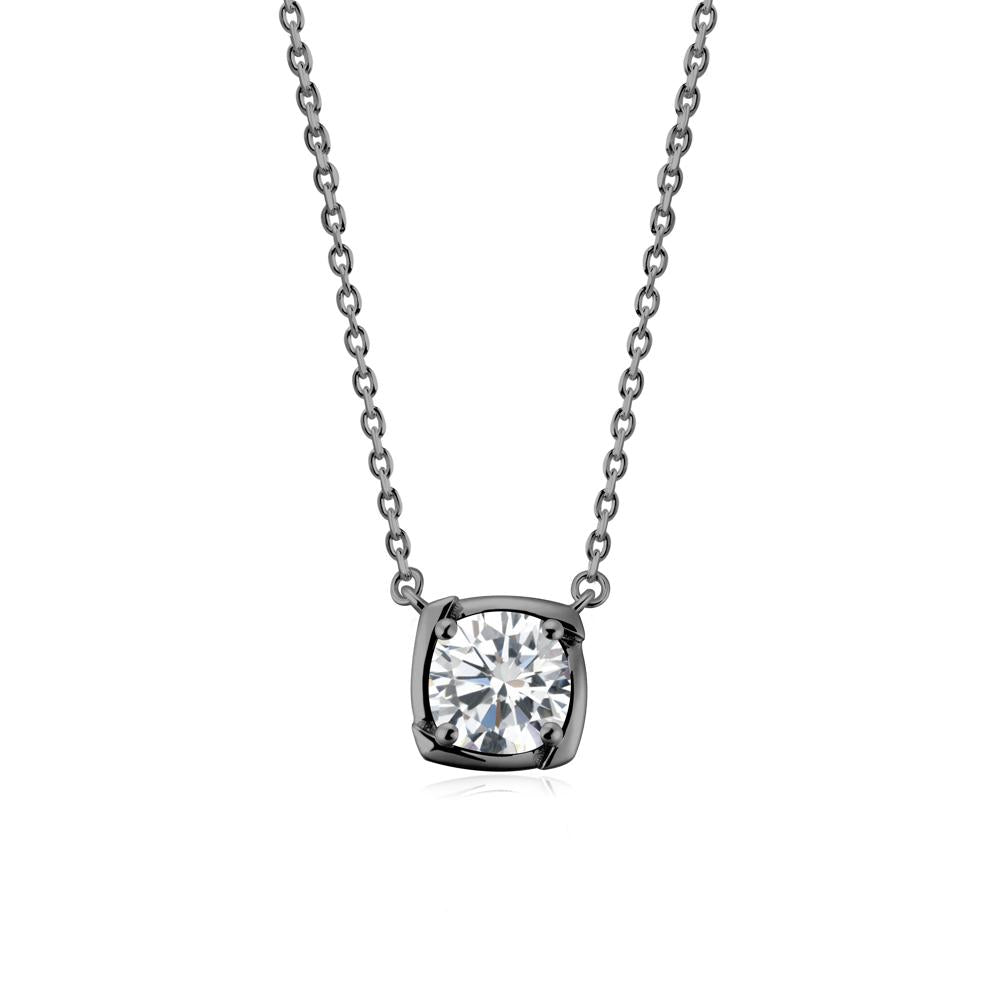 Square-Frame Round Cubic Zirconia Necklace - LUO Jewelry #metal_black finish sterling silver