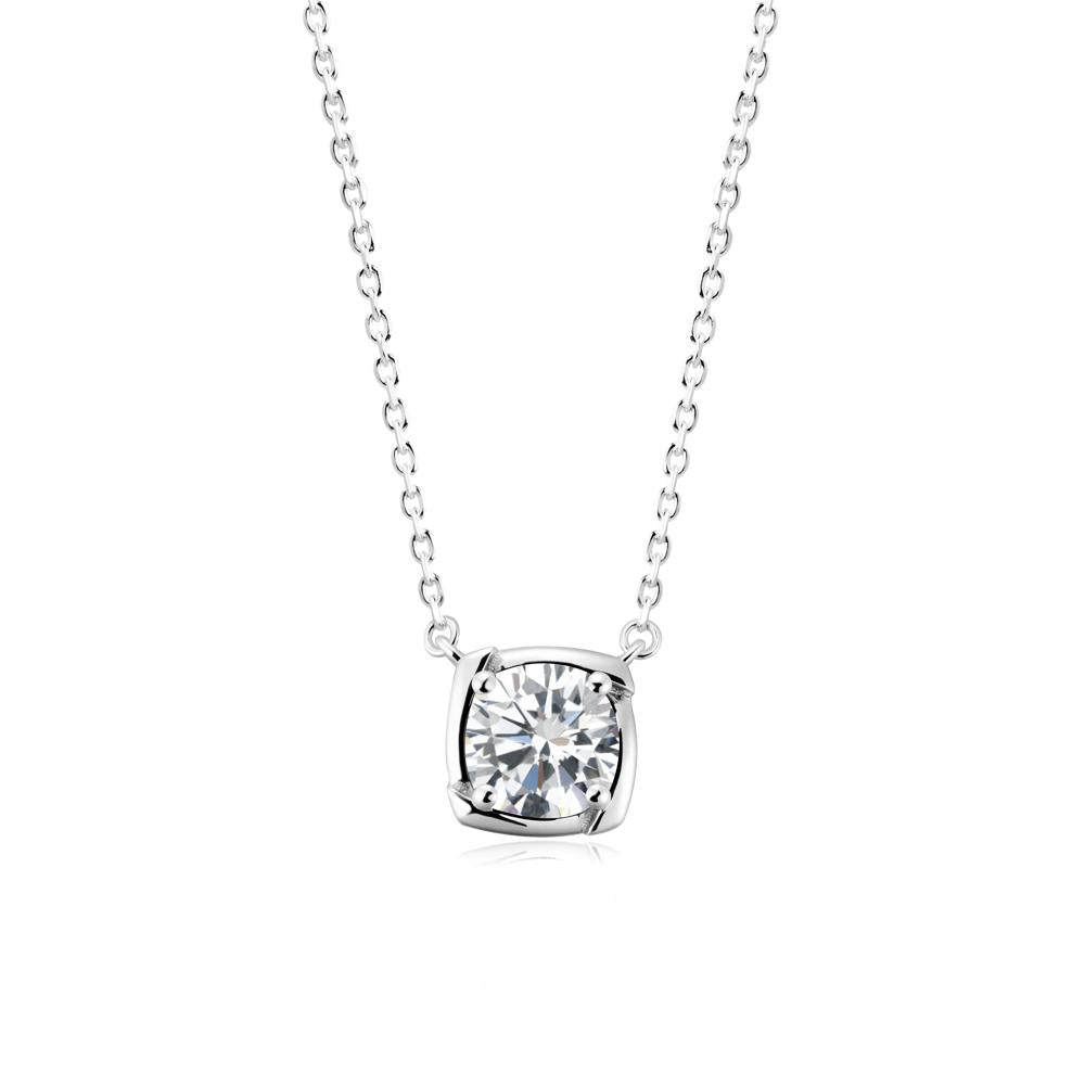 Square-Frame Round Cubic Zirconia Necklace - LUO Jewelry #metal_sterling silver