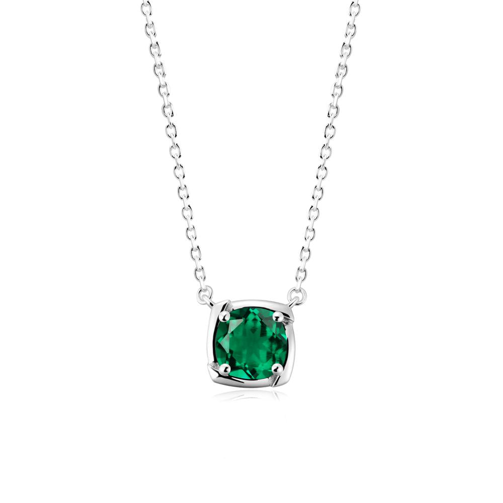 Unique Emerald Solitaire Pendant Necklace - LUO Jewelry #metal_14k white gold