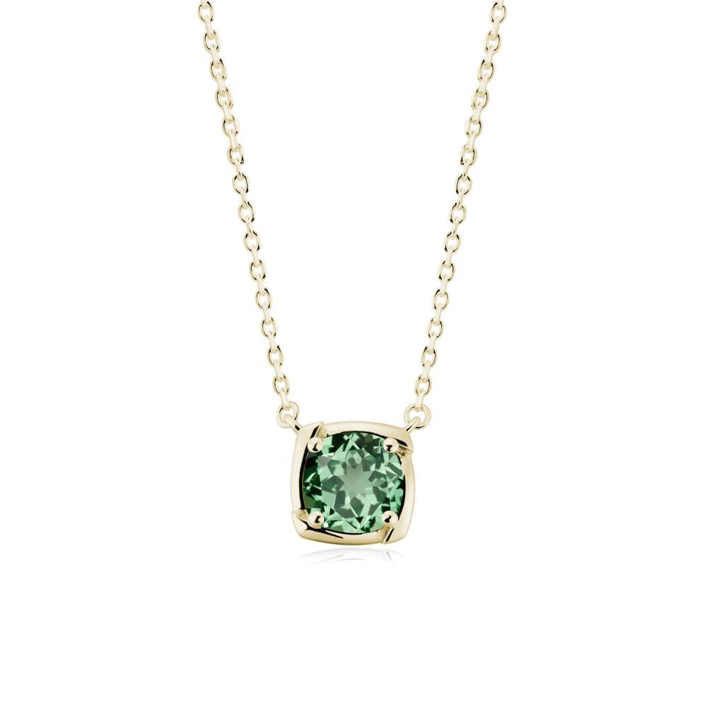 Square-Frame Round Green Sapphire Necklace - LUO Jewelry #metal_14k yellow gold