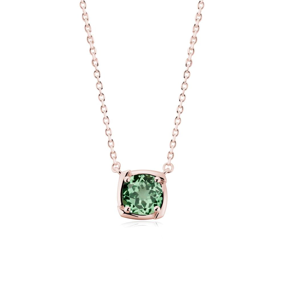 Square-Frame Round Green Sapphire Necklace - LUO Jewelry #metal_18k rose gold
