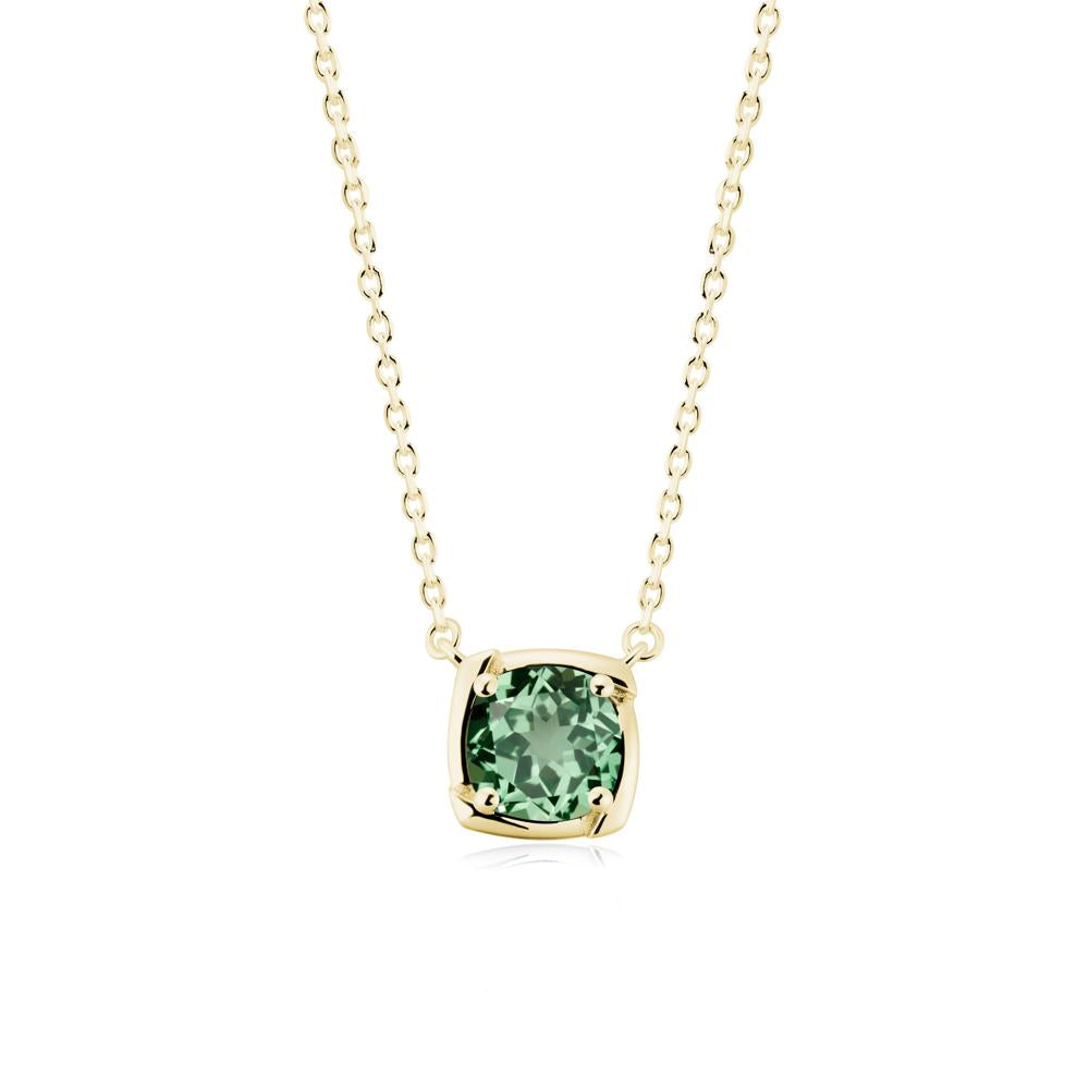 Square-Frame Round Green Sapphire Necklace - LUO Jewelry #metal_18k yellow gold