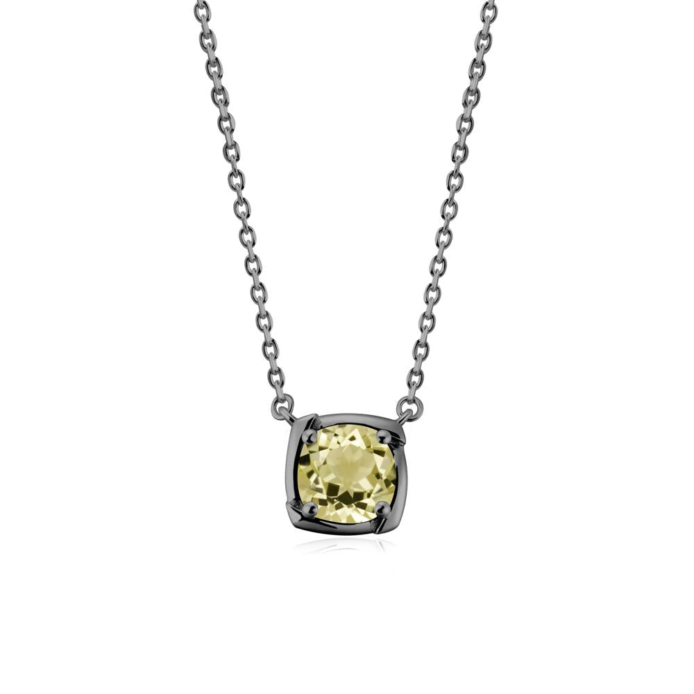 Square-Frame Round Lemon Quartz Necklace - LUO Jewelry #metal_black finish sterling silver